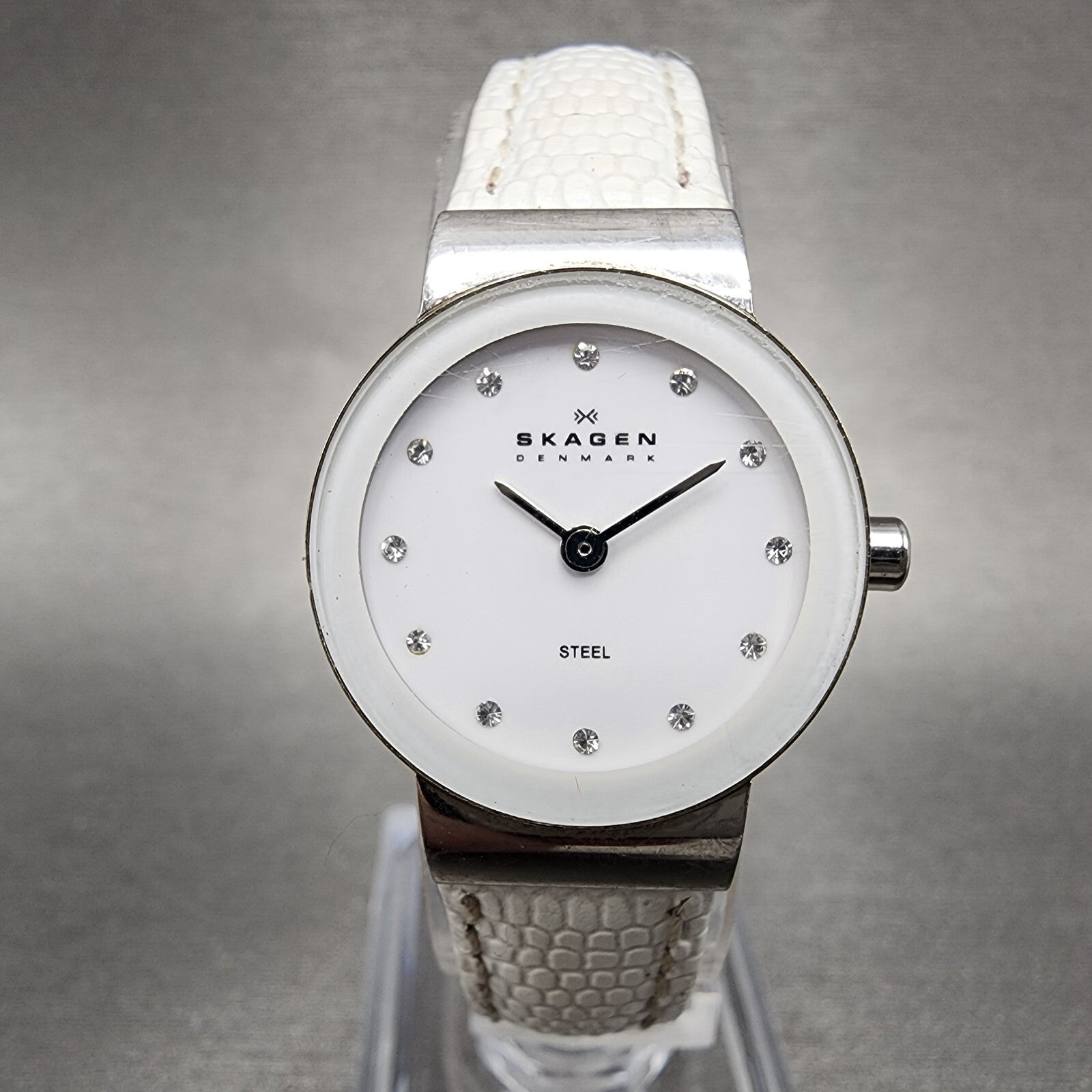 Skagen Steel Watch Women 22mm White Dial Silver Tone Round 358XSSLWW New Batt0