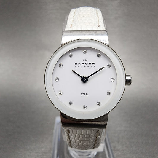 Skagen Steel Watch Women 22mm White Dial Silver Tone Round 358XSSLWW New Batt0