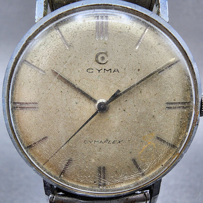 Cyma Cyamflex Watch Men 35mm Cream Dial Silver Tone Round Manual Wind PARTS