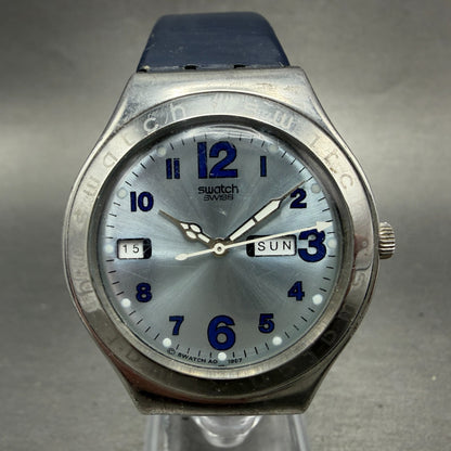 Swatch Irony Inertia Watch Men 37mm Blue Dial Steel Daydate YGS712 New Battery0