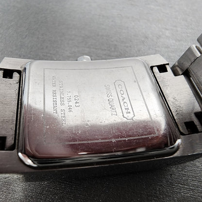 Coach Tank Watch Women 22mm White Dial Stainless Steel Date Rectangle New Batt11