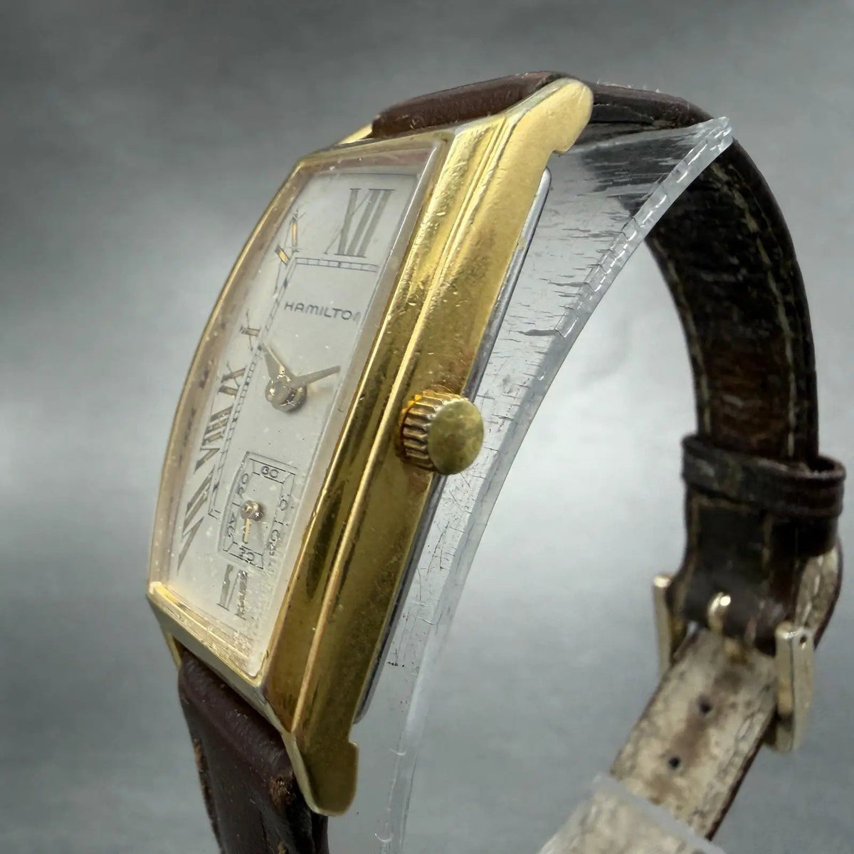 Hamilton Tank Watch Women 18mm Gray Dial Gold Tone Rectangle New Battery2