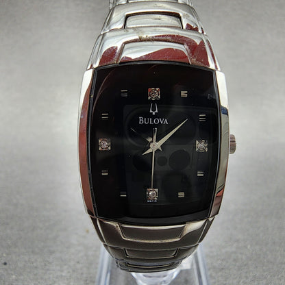 Bulova Tank Watch Women 22mm Black Dial Silver Tone Diamond 96P15 New Battery1