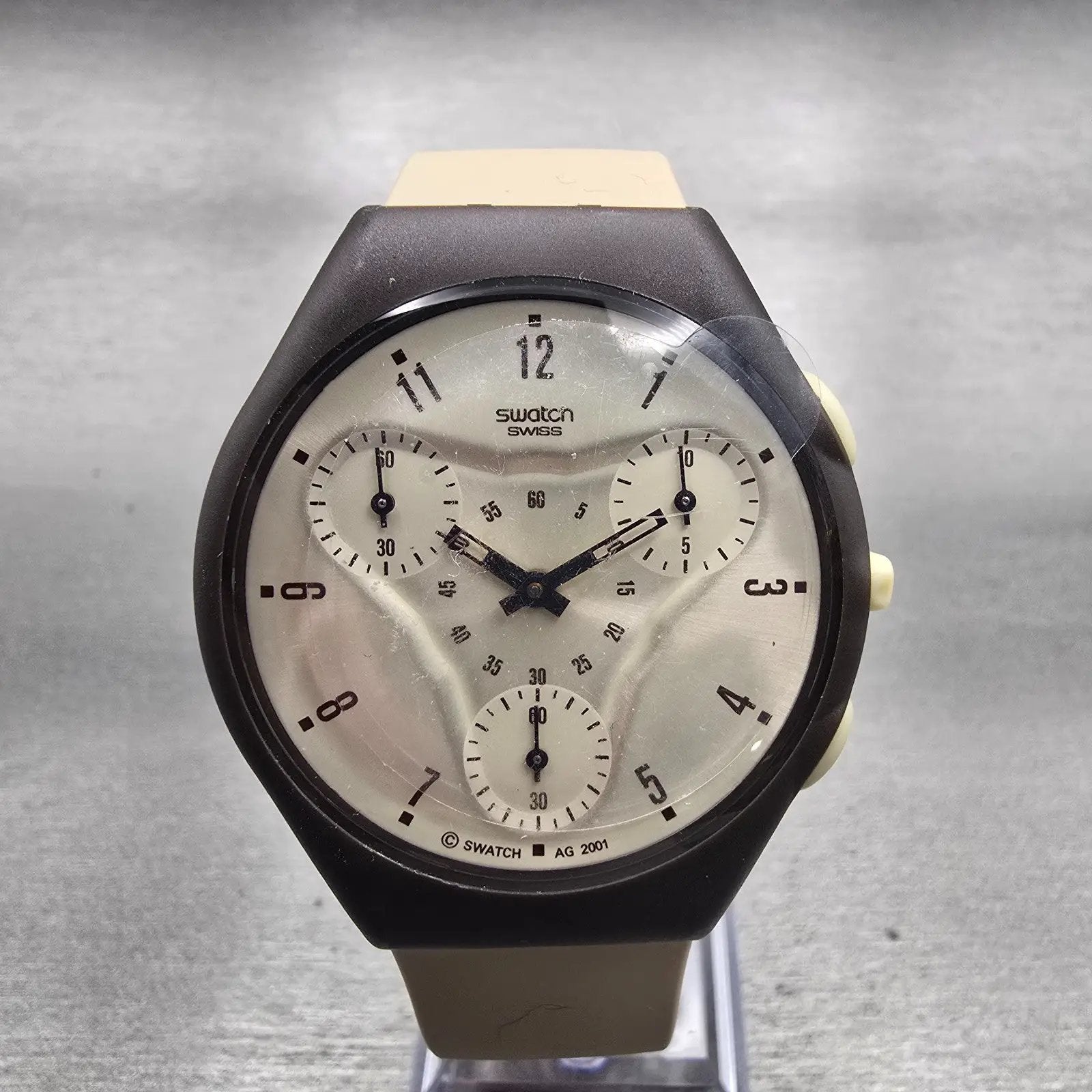 Swatch Skin Chrono KALAHARI Watch Men Tan Dial Brown Case SUYC100 New Battery1
