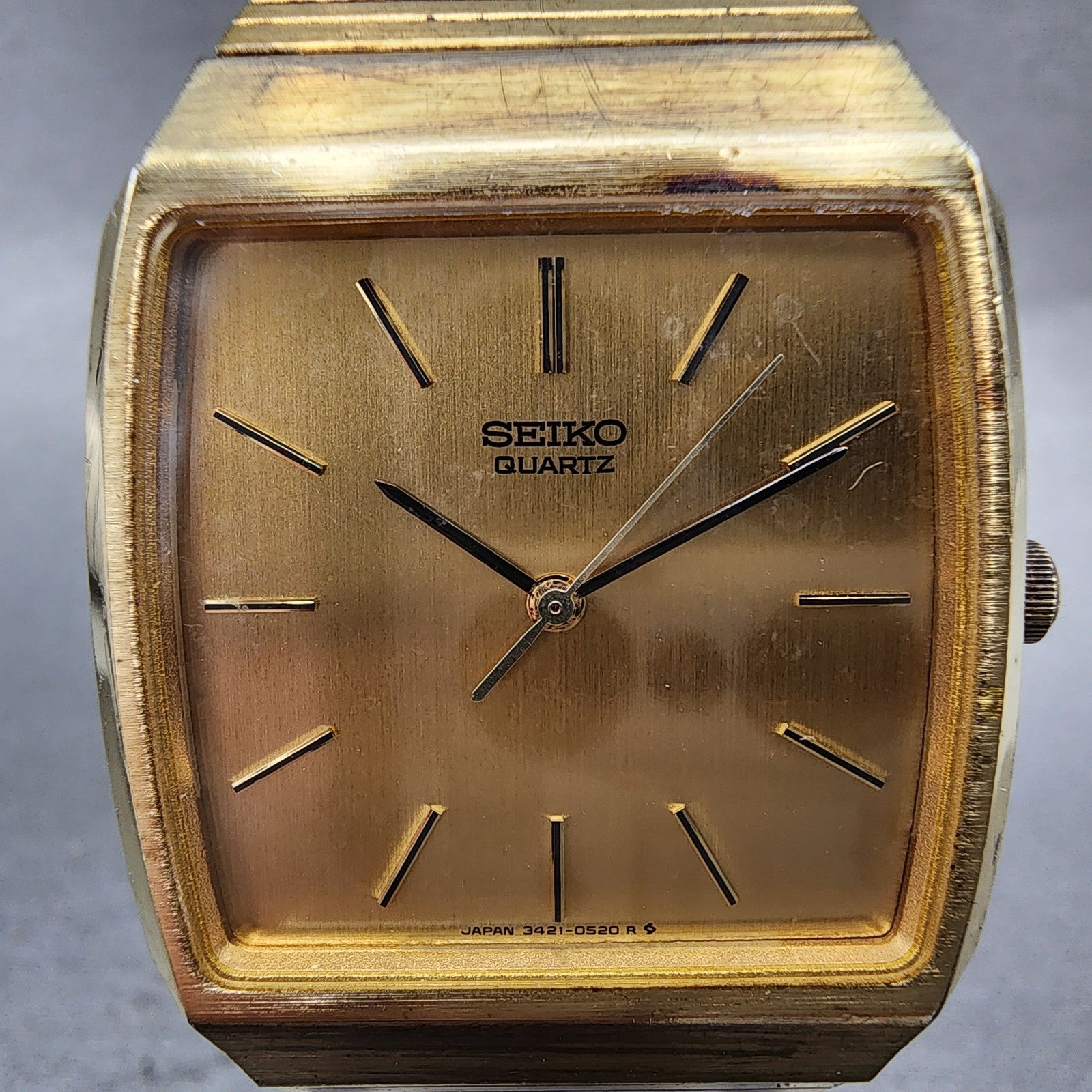 Seiko Watch Men 30mm Champagne Dial Gold Tone Rectangle 34215229 New Battery1
