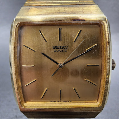 Seiko Watch Men 30mm Champagne Dial Gold Tone Rectangle 34215229 New Battery1