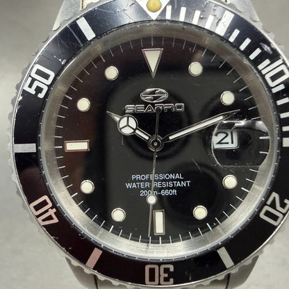 Seapro Dive Watch Men 40mm Black Dial Silver Tone Date Automatic Runs1