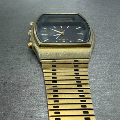 Citizen Analog Digital Watch Men 35mm Black Dial Gold Alarm Chrono 4-082699 PART5