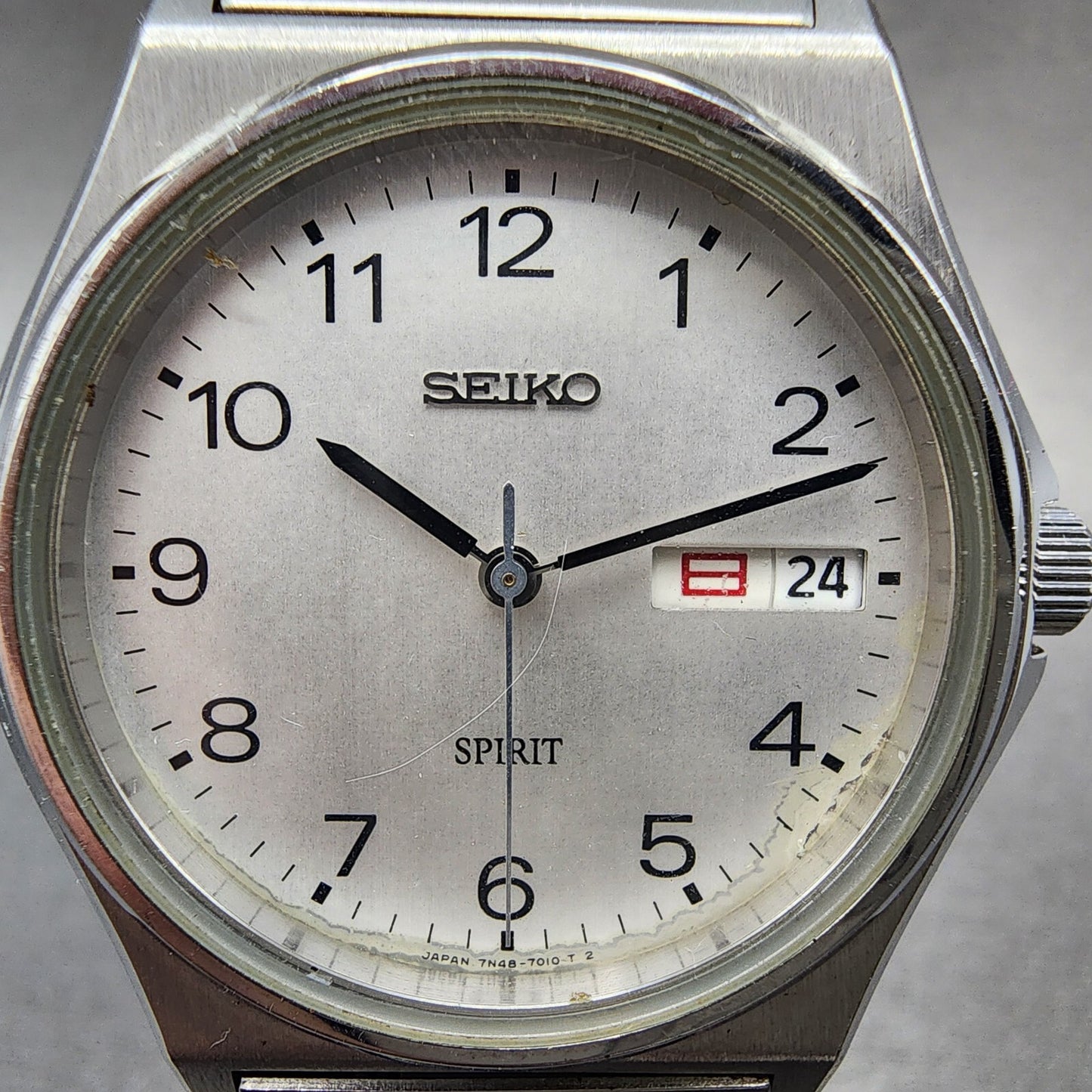 Seiko Spirit Watch Men 35mm White Dial Silver Tone Daydate 7n437000 New Battery1
