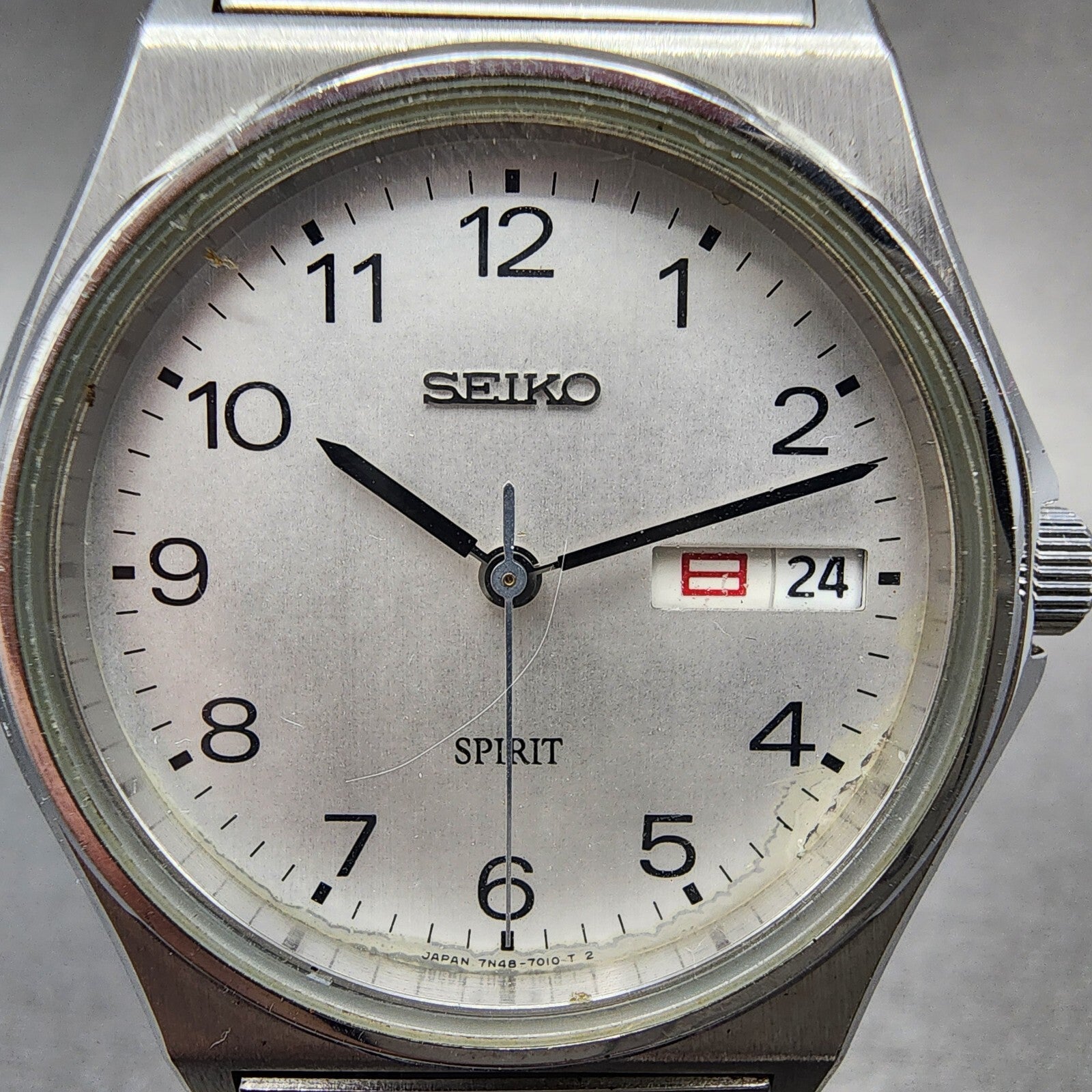 Seiko Spirit Watch Men 35mm White Dial Silver Tone Daydate 7n437000 New Battery1