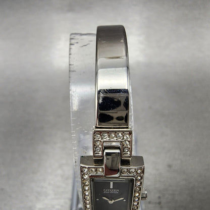 Citizen Eco-Drive Tank Watch Women 14mm Black Dial Steel Rectangle Crystals Runs