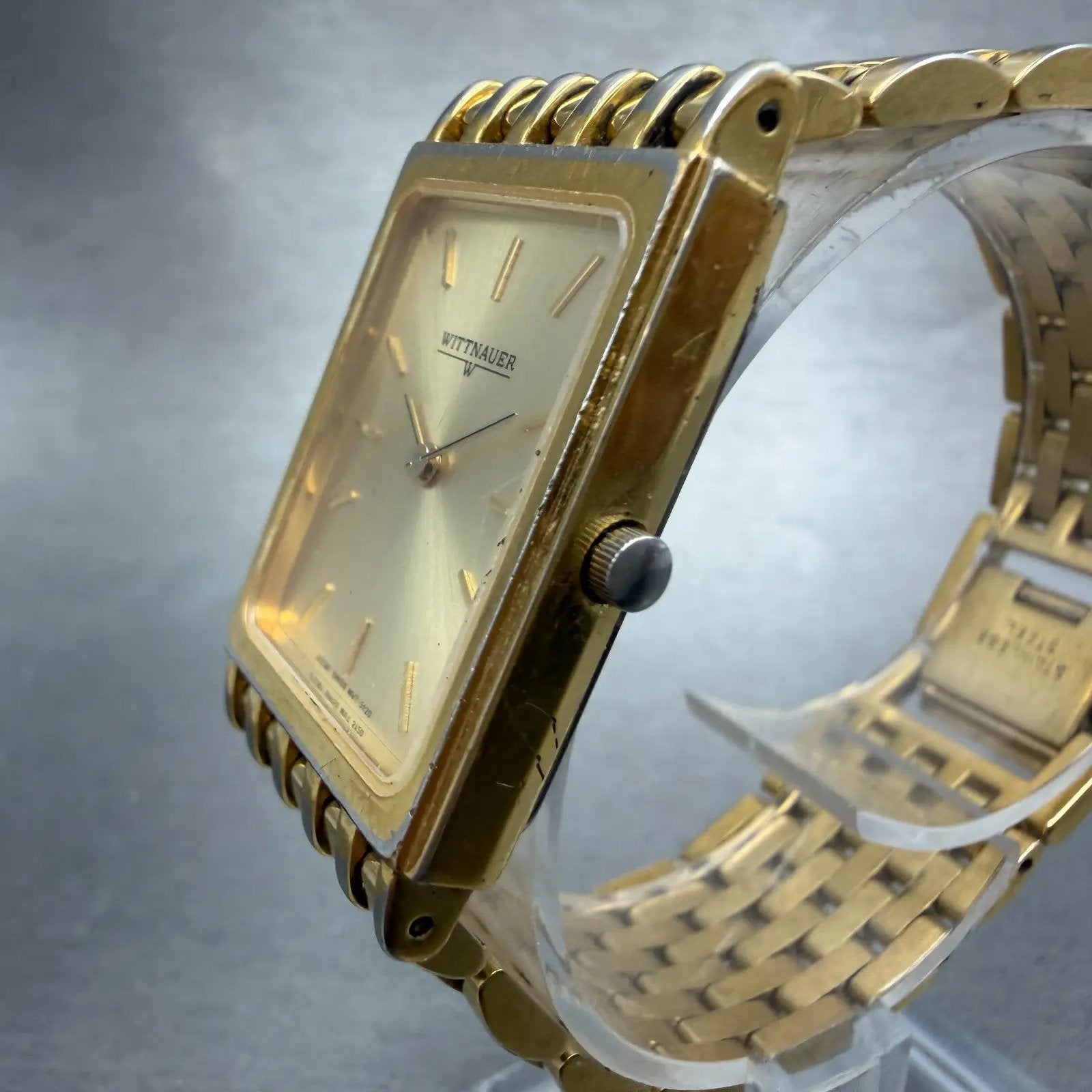 Wittnauer Tank Watch Men 24mm Champagne Dial Gold Tone JV23815120 New Battery2
