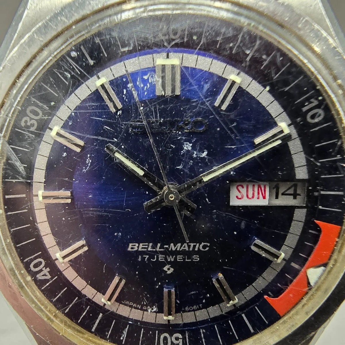 Seiko Bellmatic Watch Men 39mm Blue Dial Silver Tone Dyadate 4006-6040 PARTS3