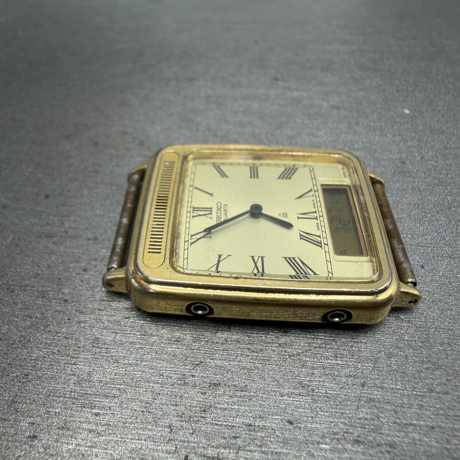 Seiko Analog Digital Tank Watch Men 28mm Champagne Dial Gold Tone H249-5110 PART4