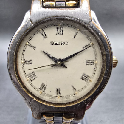 Seiko Watch Women 24mm Ivory Dial Two Tone Round V701-2B90 New Battery Vintage1