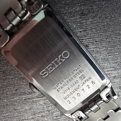 Seiko Solar Tank Watch Women 15mm Black Dial Silver Rectangle V116-0AA0 Works10