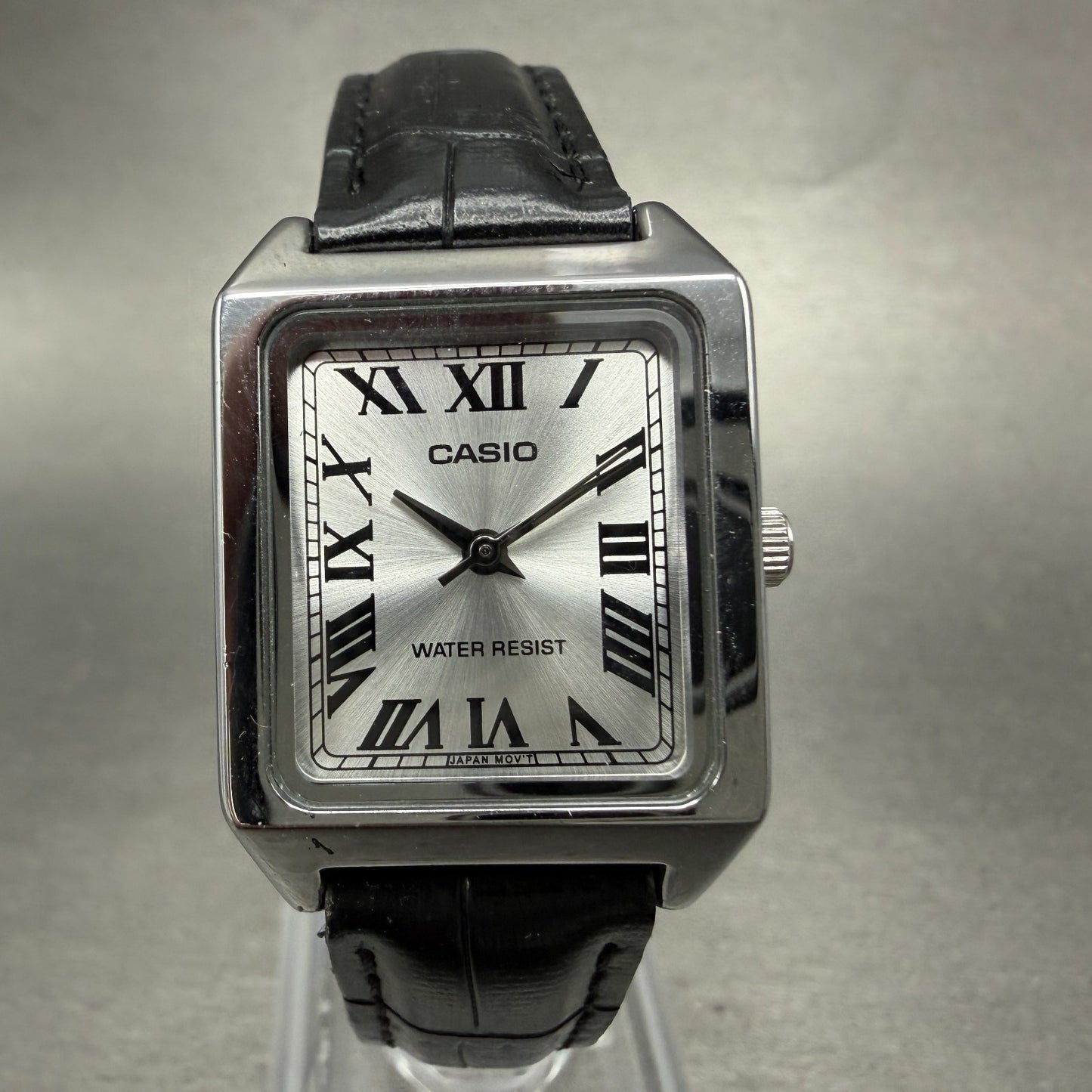 Casio Tank Watch Women 22mm Silver Dial Silver Tone Rectangle LTP-V007 New Batt0