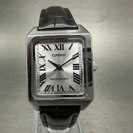 Casio Tank Watch Women 22mm Silver Dial Silver Tone Rectangle LTP-V007 New Batt0