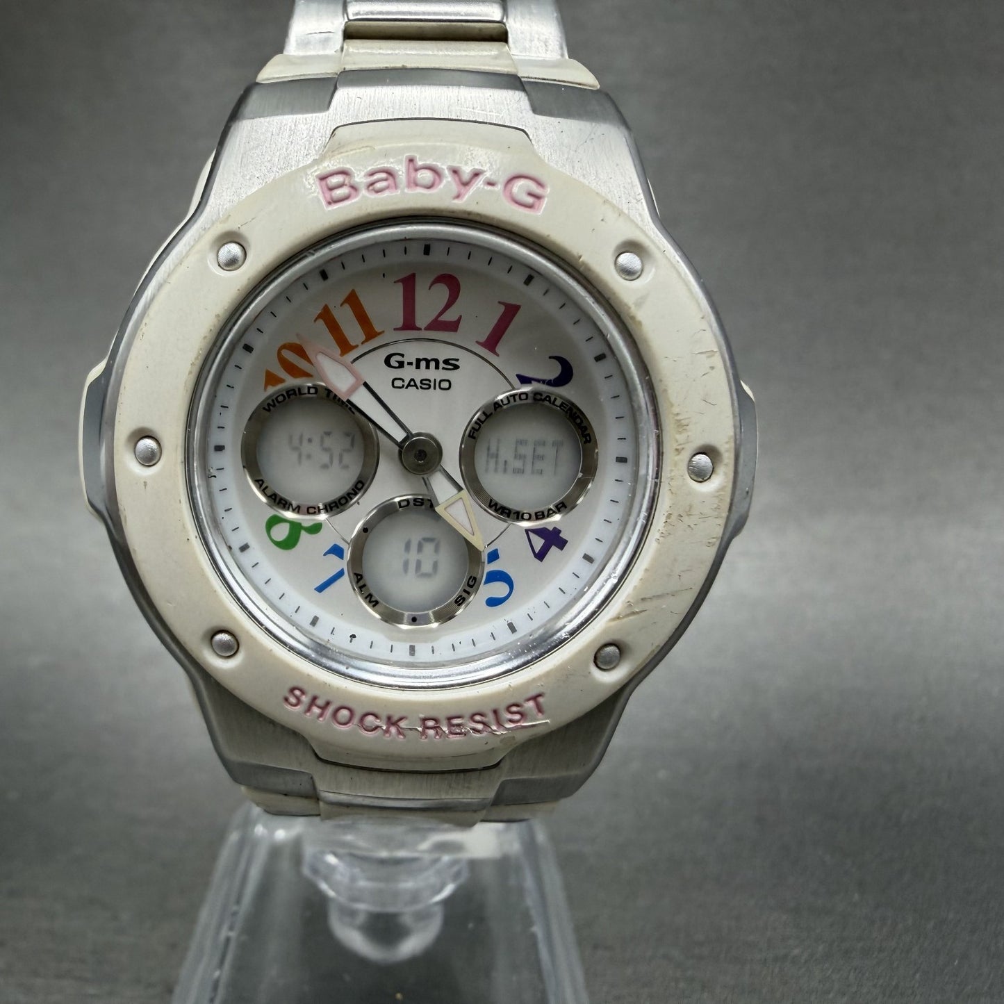 Casio BabyG MSG302C Watch Women 39mm White Dial Silver Analog Digital WorksABC0