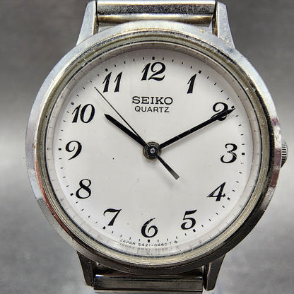 Seiko Watch Women 25mm White Dial Silver Tone Round 5421-0090 New Battery VTG