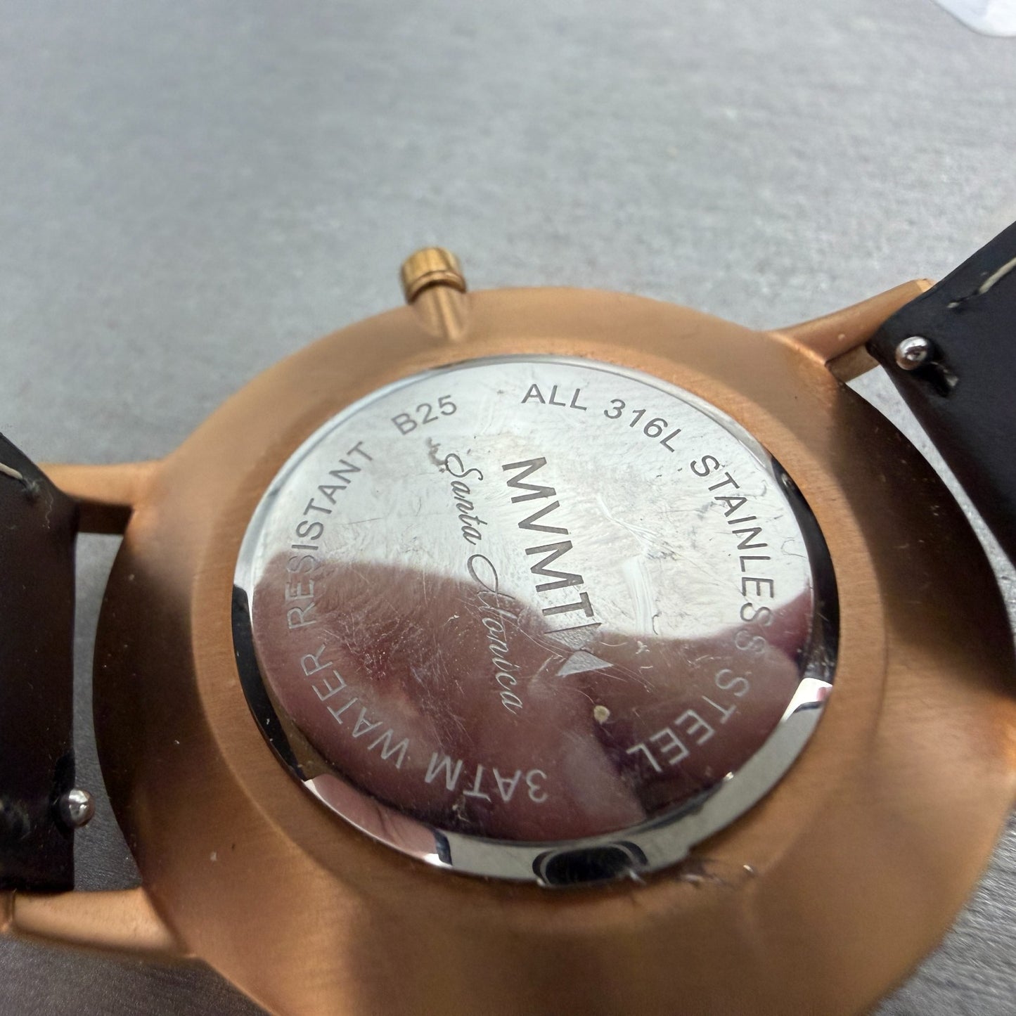 MVMT Boulevard Watch Women 38mm Black Dial Rose Gold Tone Leather New Battery T9