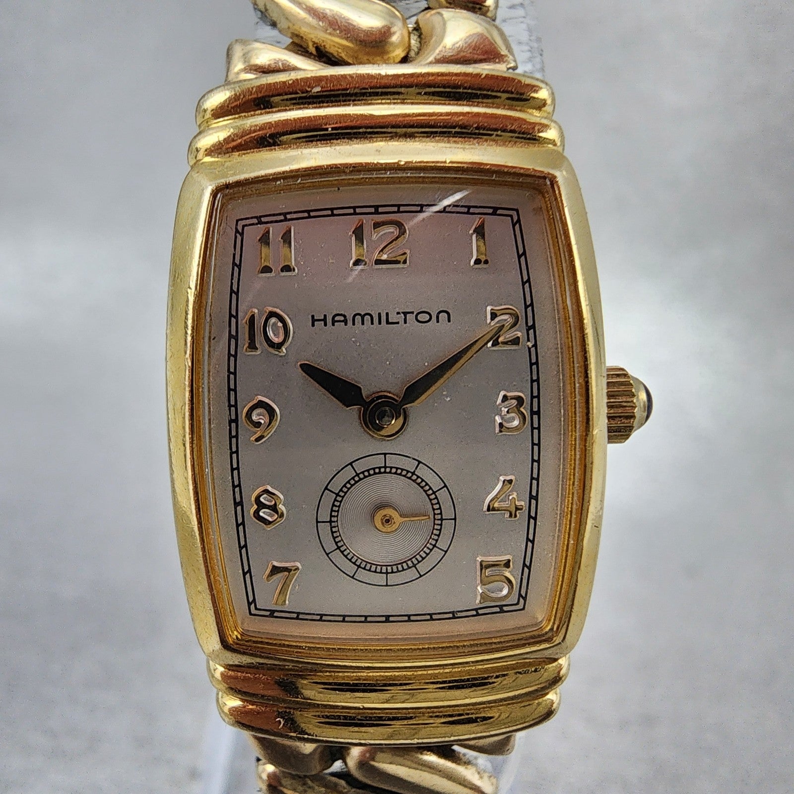 Hamilton Benton Tank Watch Women 19mm Silver Dial Gold Tone Rectangle New Batt1