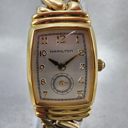 Hamilton Benton Tank Watch Women 19mm Silver Dial Gold Tone Rectangle New Batt1