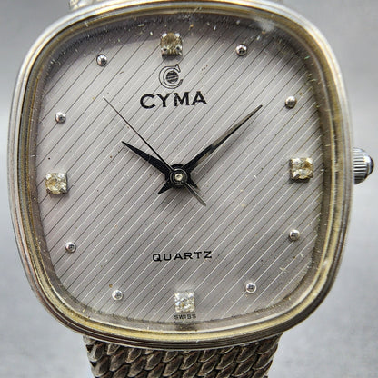 Cyma Watch Women 26mm Silver Dial Silver Tone Rectangle 605 New Battery1