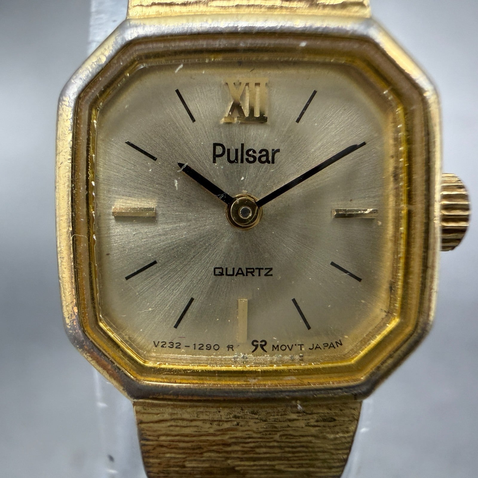 Pulsar Watch Women 16mm Champagne Dial Gold Tone Octagon V232-5790 New battery1