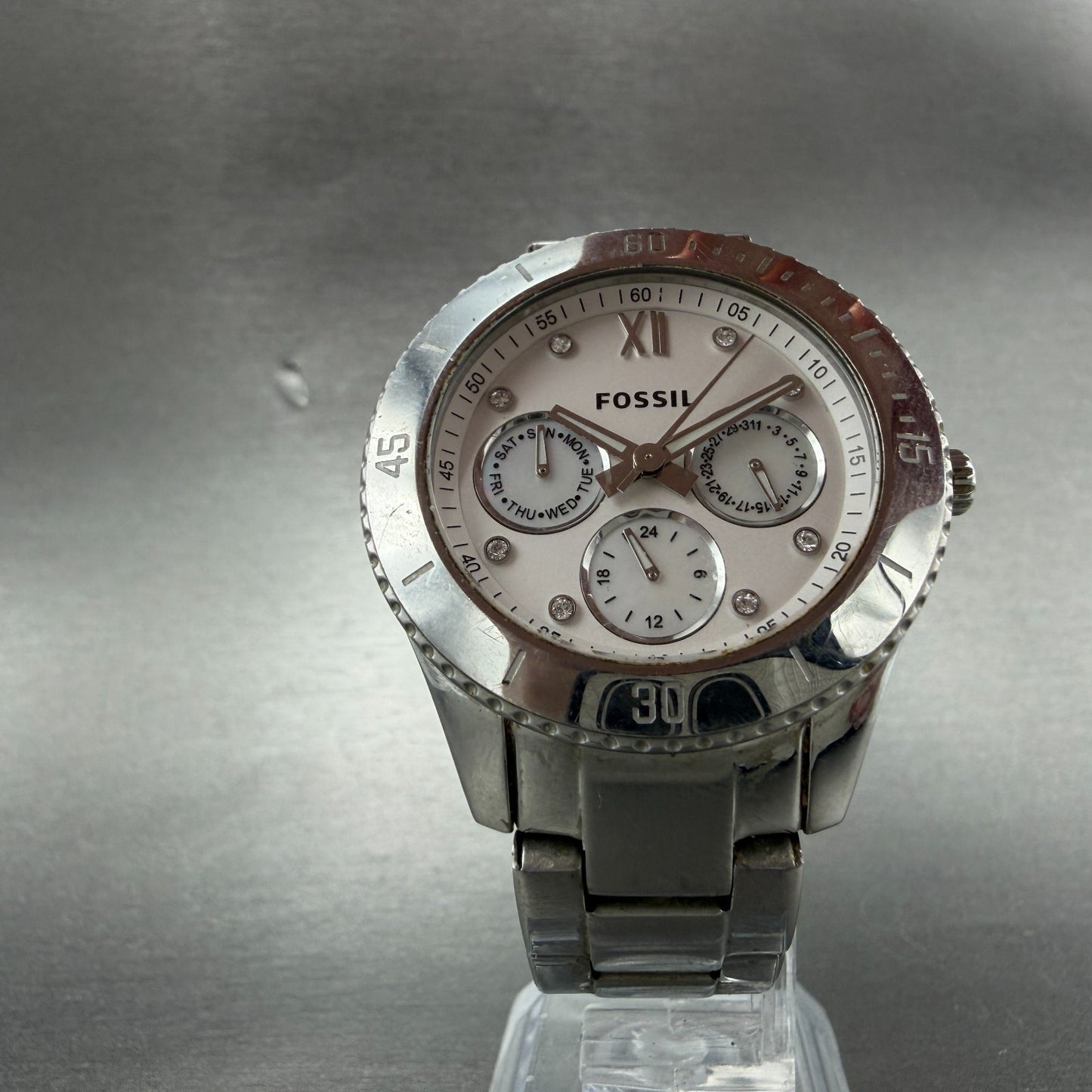 Fossil Stella Watch Women 38mm MOP Dial Steel Daydate ES3098 Round New battery5