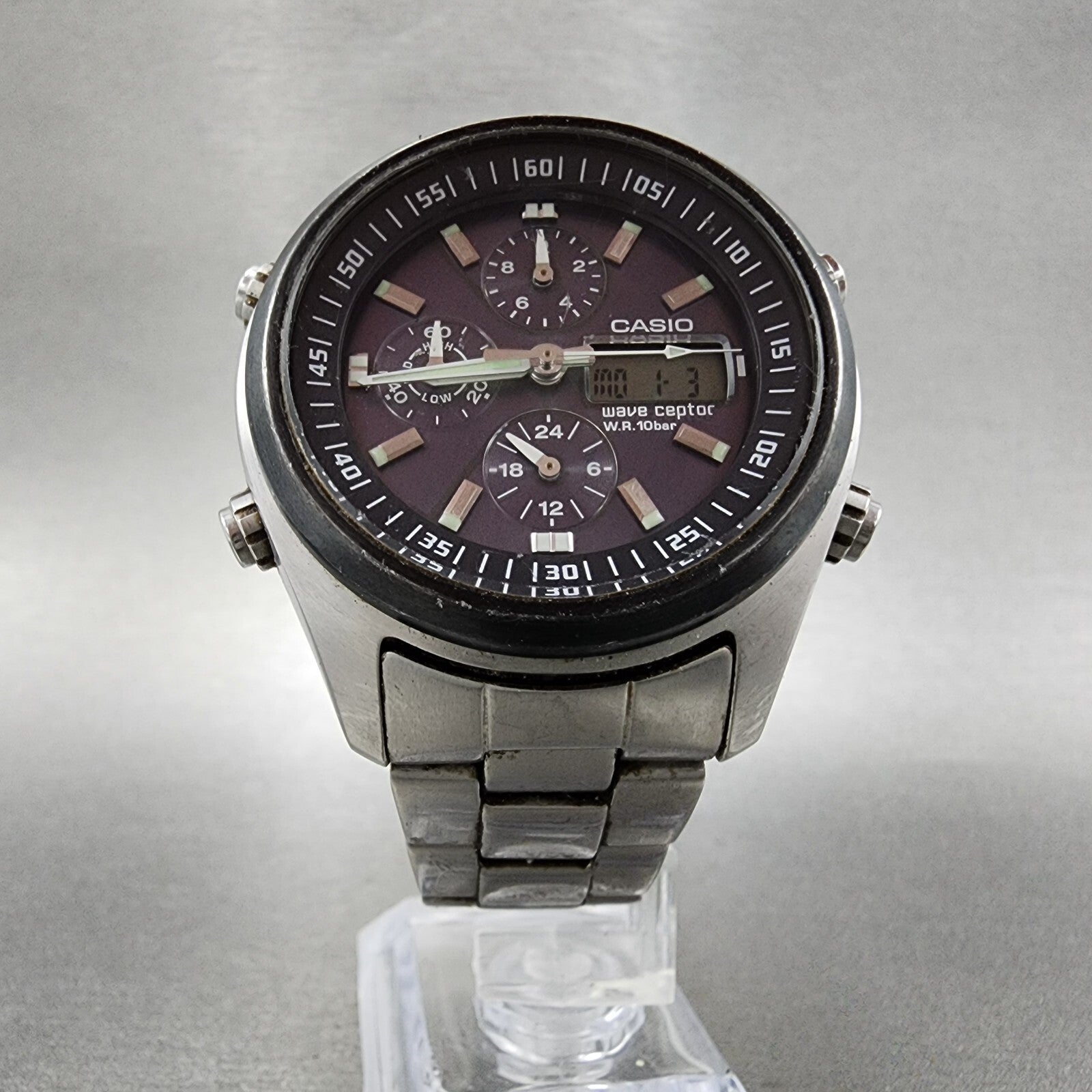 Casio Waveceptor WVQ500 Watch Men 42mm Black Dial Steel Analog Digital Works A15
