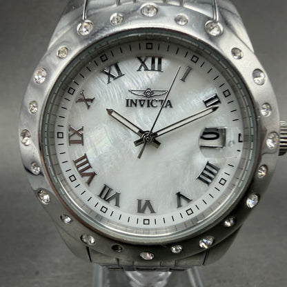 Invicta Angel watch Women 36mm MOP Dial Silver Tone Date Round 18977 New Batt1