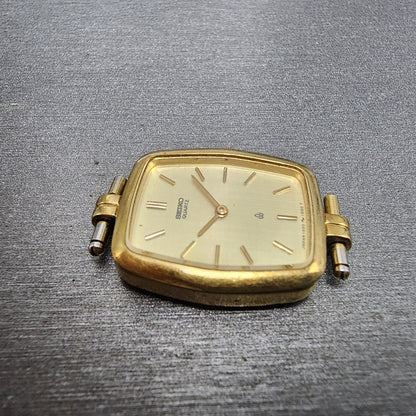 Seiko Tank Watch Women 20mm Champagne Dial Gold Tone Rectangle 14006070 New Bat3