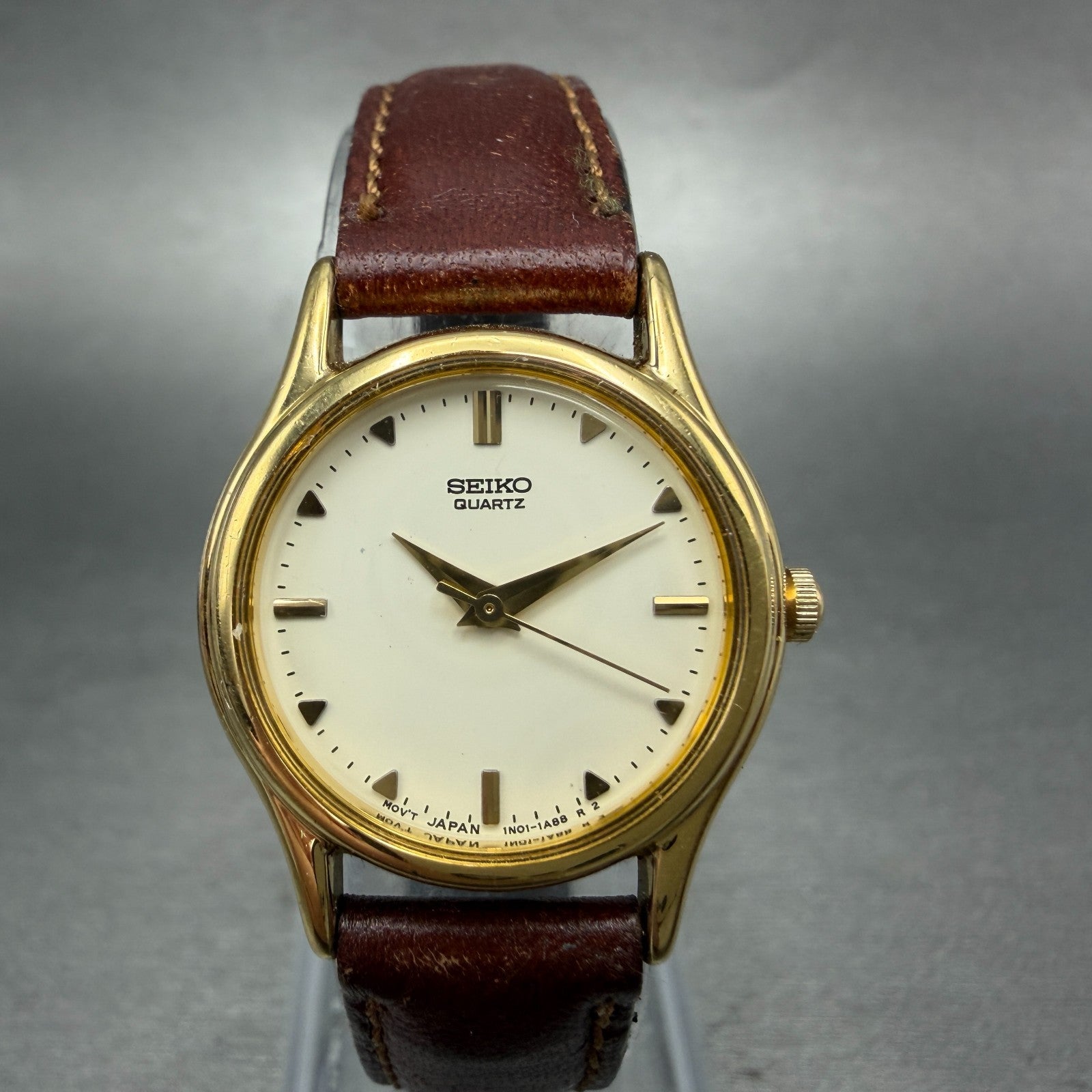 Seiko Watch Women 23mm White Dial Gold Tone Round 1N01-0F50 New Battery Vintage0