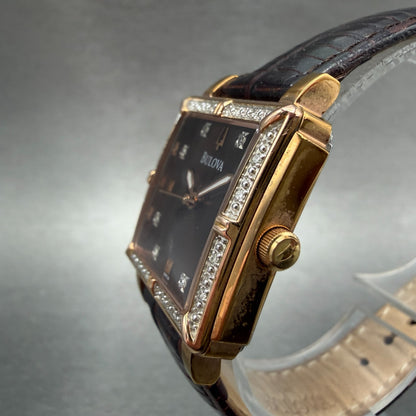 Bulova Watch Women 26mm Brown Dial Rose Gold Tone Rectangle 98R134 New Battery2