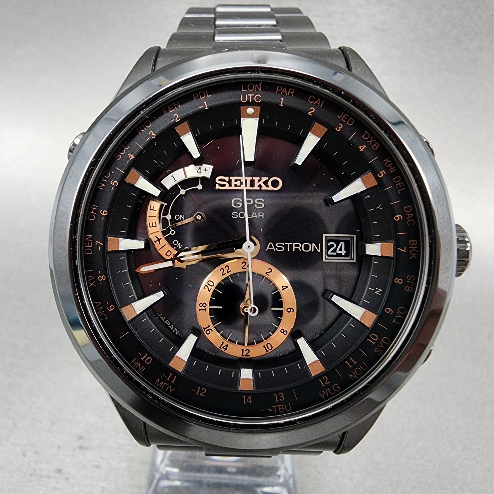 Seiko Astron GPS Watch Men 47mm Black Dial Black Case Date GPS Round 7X520AC01