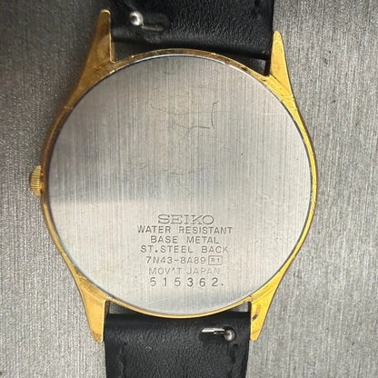 Seiko Watch Men 34mm Champagne Dial Gold Tone Daydate Round 7N43-8A89 New Batt10