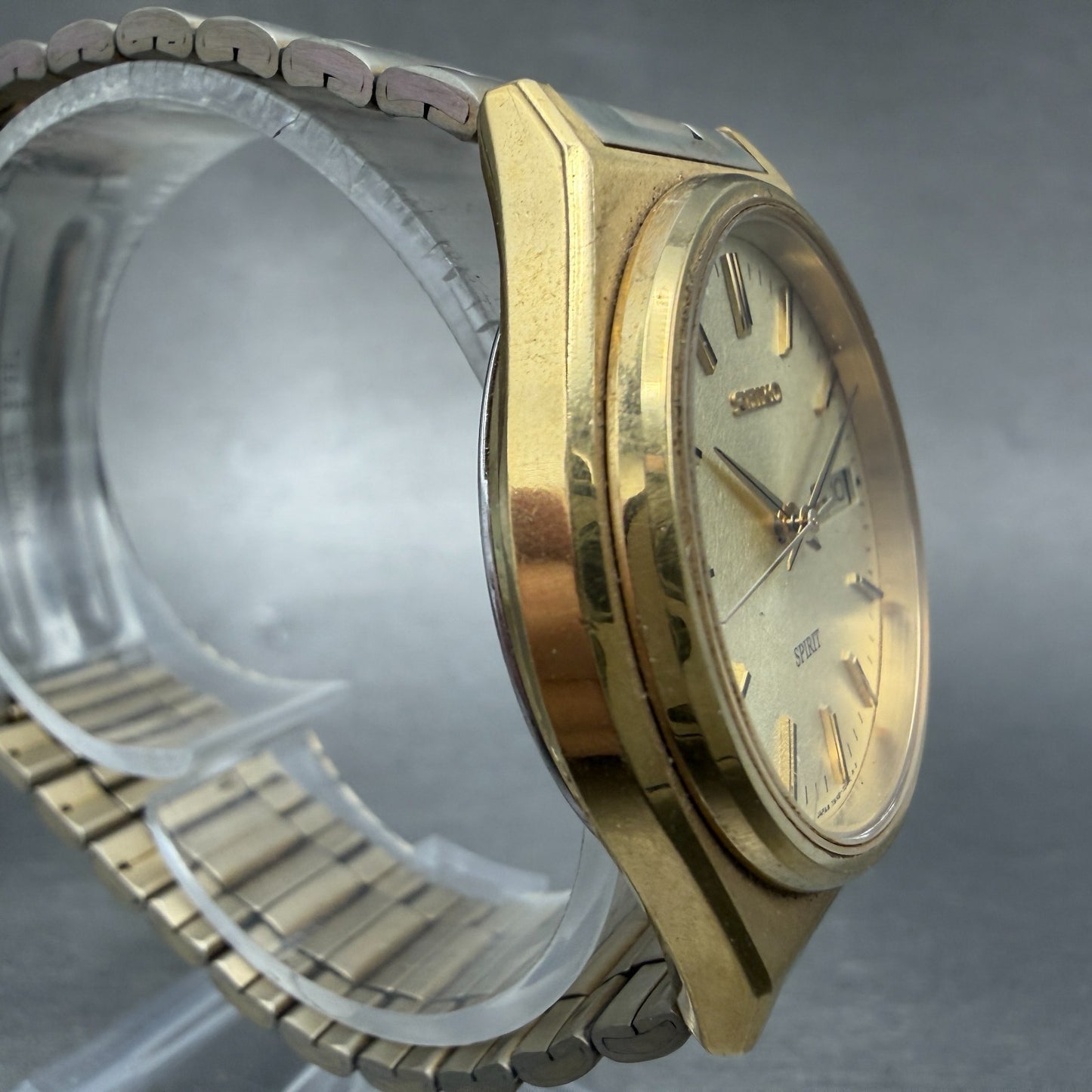 Seiko Spirit Watch Men 35mm Champagne Dial Gold Tone READ!!! Daydate New Battery3