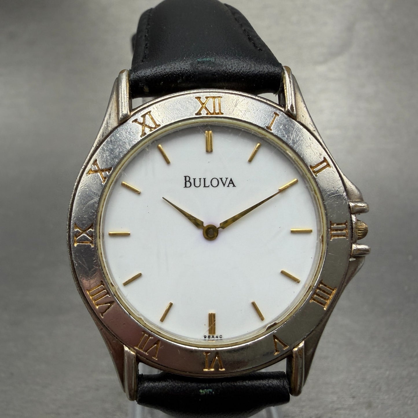 Bulova Watch Men 34mm White Dial Two Tone Round 98A40 New Battery Vintage0