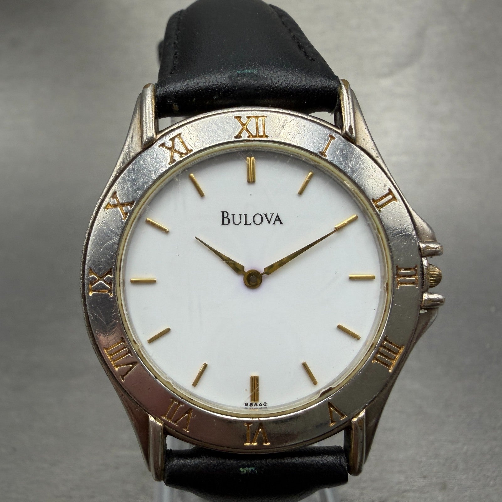 Bulova Watch Men 34mm White Dial Two Tone Round 98A40 New Battery Vintage0