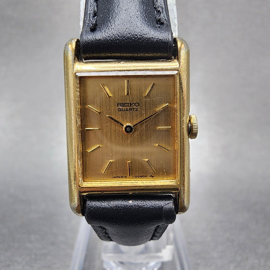 Seiko Tank Watch Women 17mm Champagne Dial Gold Tone 14005039 New Battery0