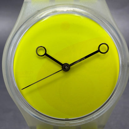 Swatch TRACOLLA Watch Men 34mm Yellow Dial Clear Case Round GK340 New Battery1