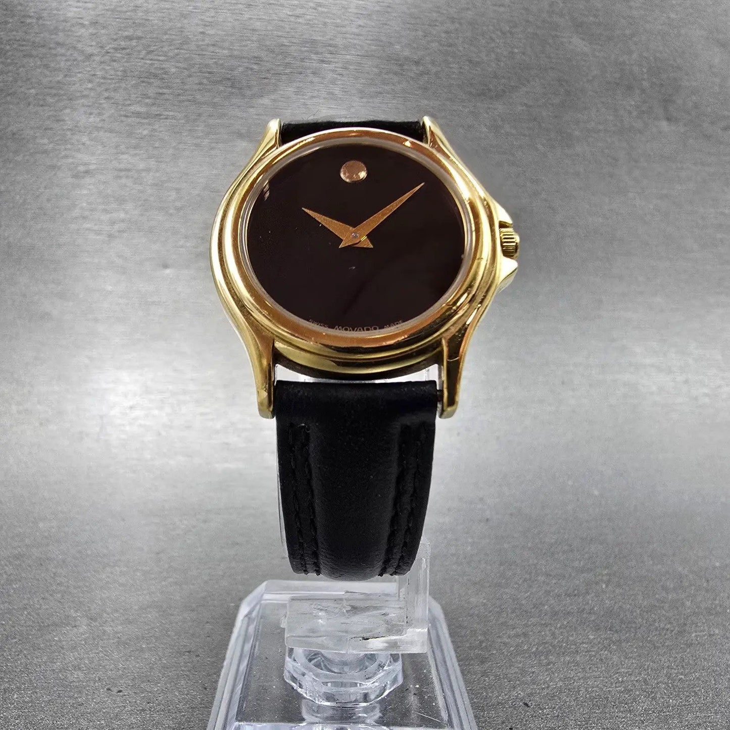 Movado Museum Watch Women 28mm Black Dial Gold Tone Round 87 E4 0823 New Batt LQ9