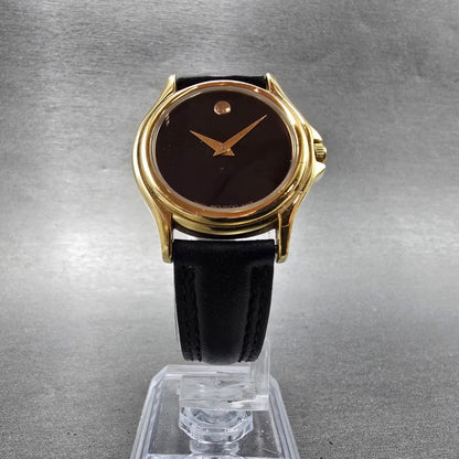 Movado Museum Watch Women 28mm Black Dial Gold Tone Round 87 E4 0823 New Batt LQ9