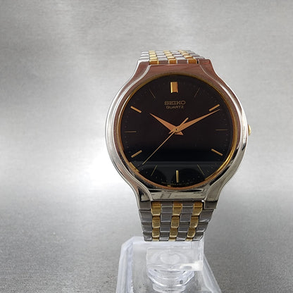 Seiko Watch Men 34mm Black Dial Two Tone Round V7011k29 New Battery5