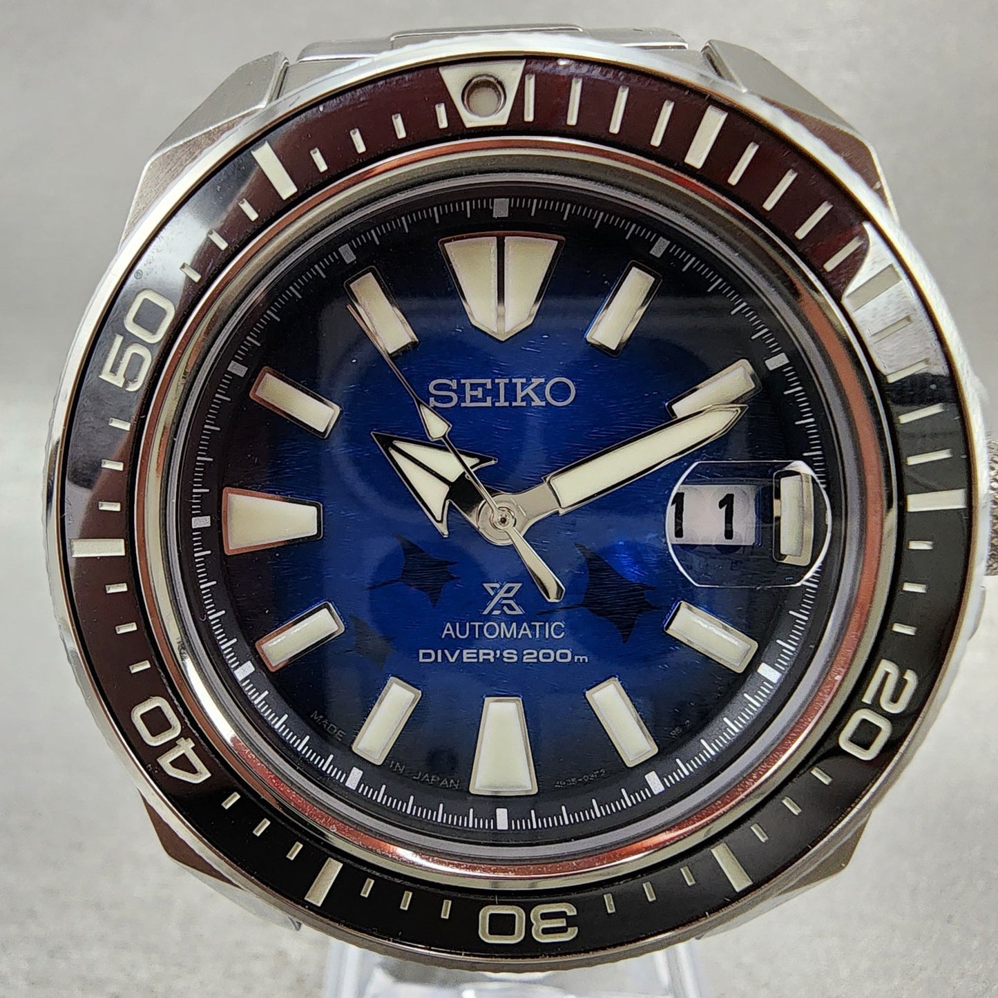 Seiko Prospex Save The Ocean Samurai Watch Men 44mm Blue Dial Steel Date Auto2