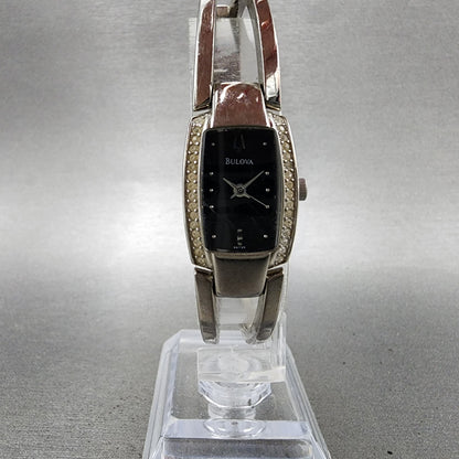 Bulova Tank Watch Women 17mm Black Dial Steel Rectangle Crystals 96T35 New Batt5