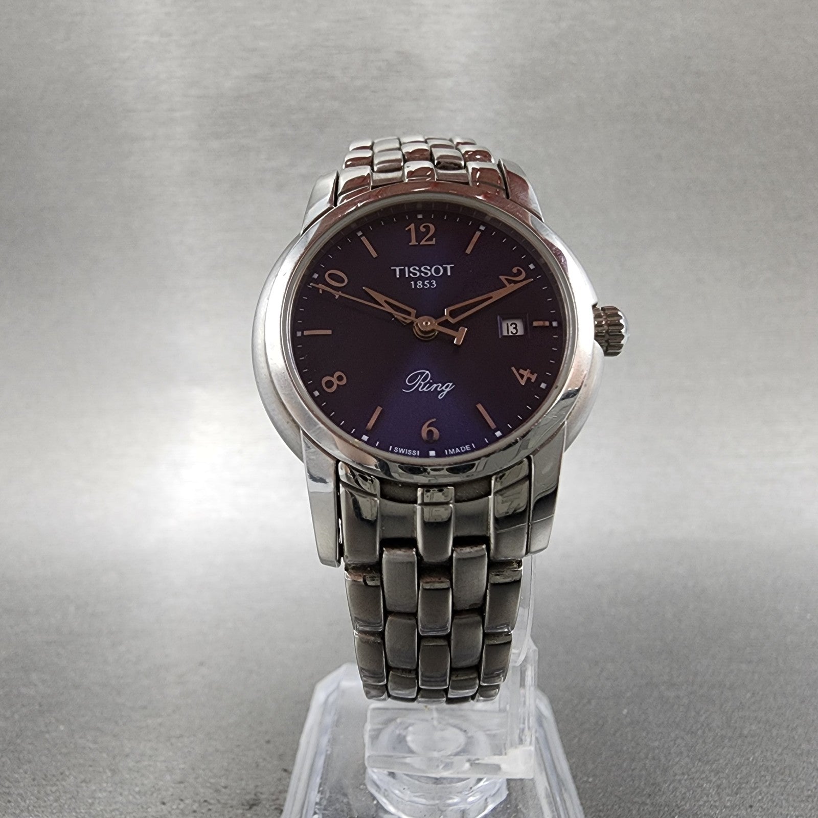 Tissot Ring Watch Women 28mm Blue Dial Steel Date Round R420/320 New Batt5