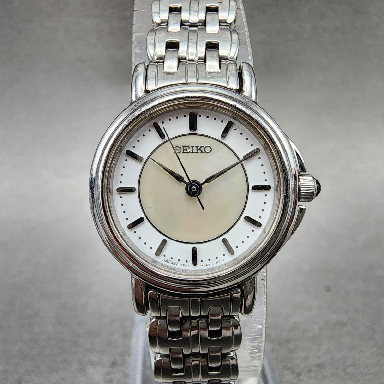 Seiko Watch Women 23mm MOP Dial Silver Tone Round 1f210m00 New Battery0