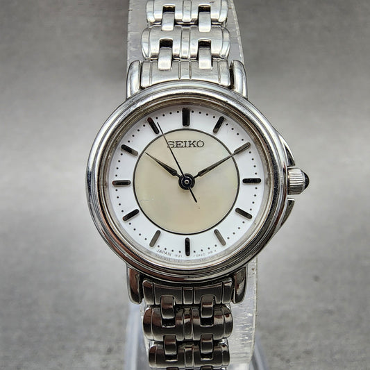 Seiko Watch Women 23mm MOP Dial Silver Tone Round 1f210m00 New Battery0
